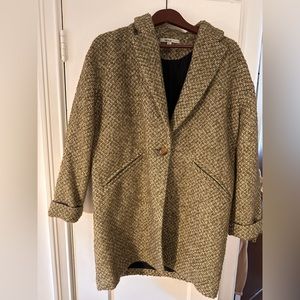 Zara Trafaluc Fall Tweed Jacket - Boyfriend Oversized Fit - Olive Green Size L